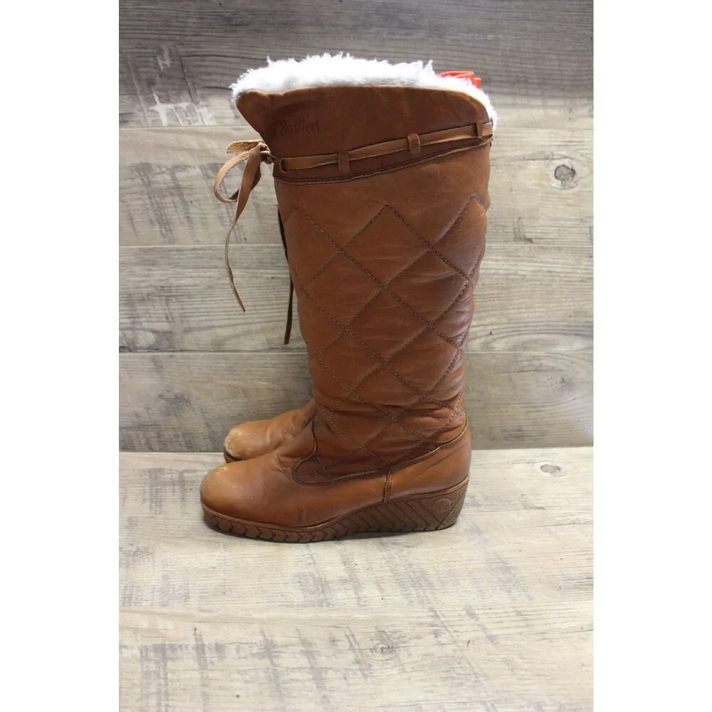 Husky by Bastien women's vintage quilted leather‎ faux fur lined tall boots
